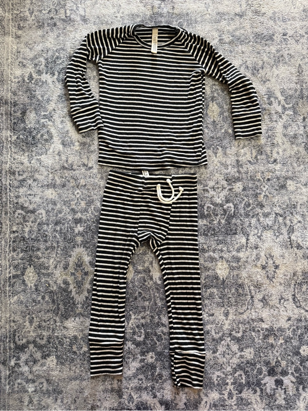 Kids Black & White Striped Long Sleeve Pajama Set